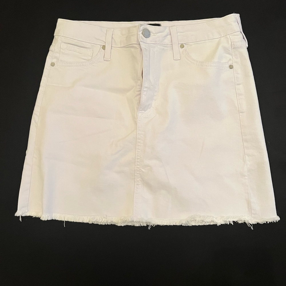 Just black white denim frayed hem mini skirt